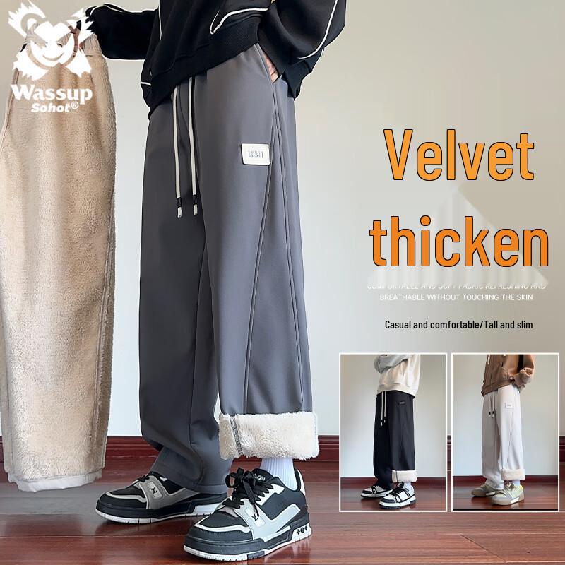 Wassup Sohot Men s Lamb Velvet Fleece Lined Sweatpants XL