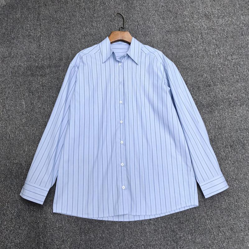 Longmei Women's Striped Pure Cotton Shirt, Spring-Summer 2026, Simple Commute Style with Lapel and Long Sleeves
