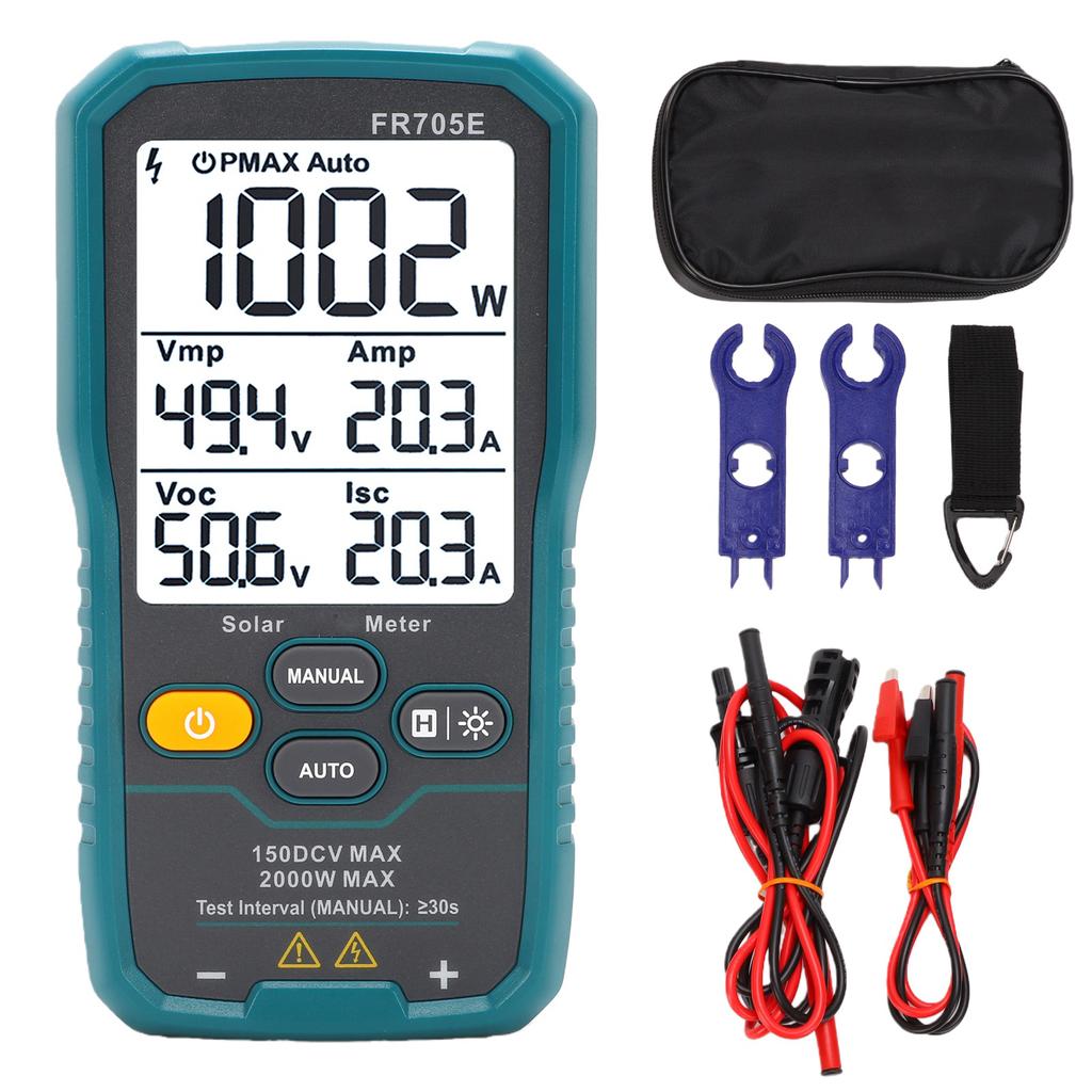 Solar Power Tester 2000W LCD Display High Precise Solar MPPT PV Power Meter with Backlit and Data Hold Function