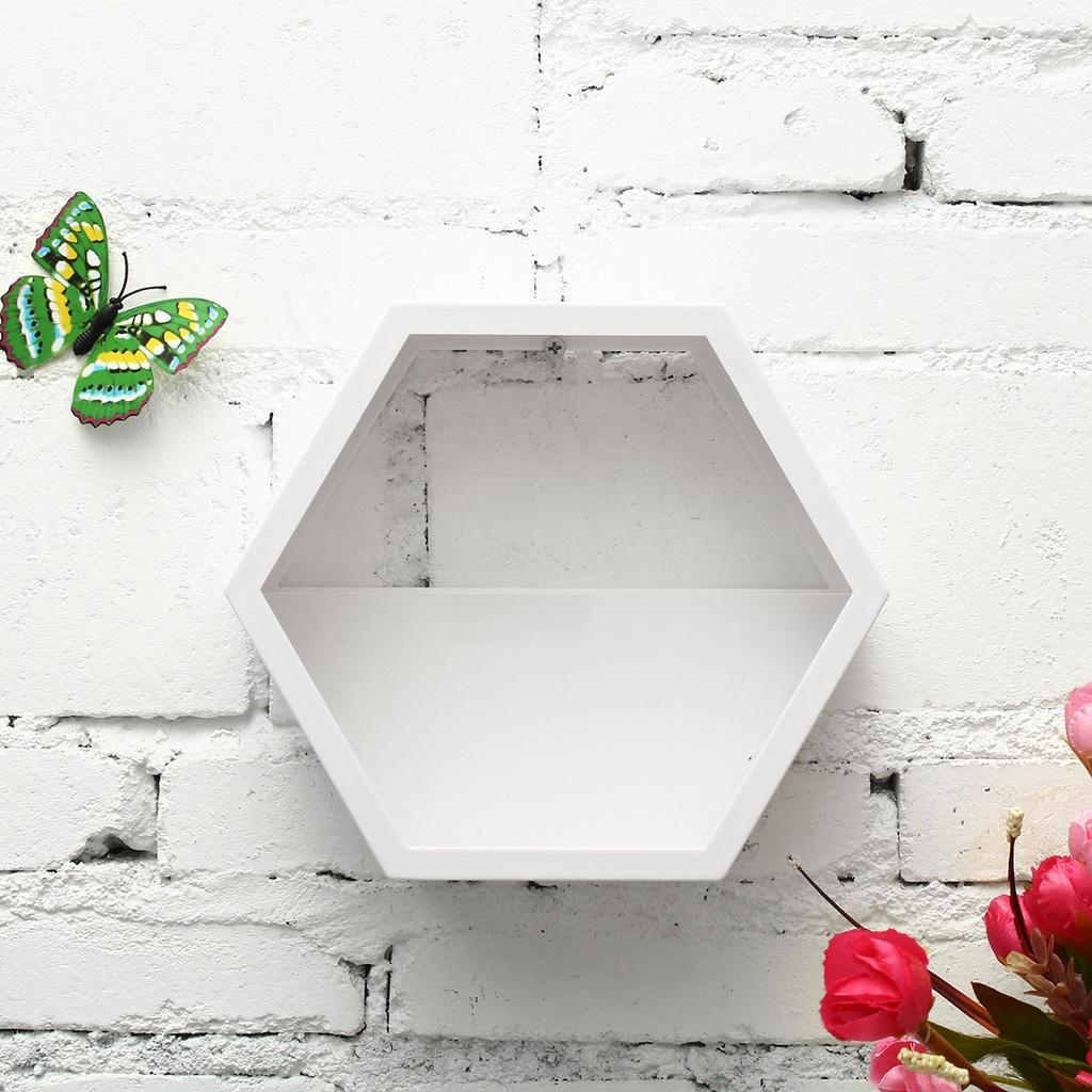 Decor Lemn Stil Nordic Montat pe Perete Cadru Hexagonal Flori Cărți Jucării Ghiveci Raft de Depozitare Suport Expunere Figurine Artizanat Rafturi
