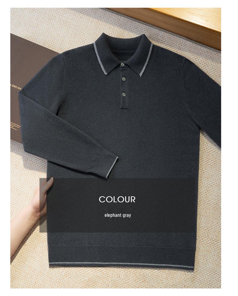 Herren 100% Kaschmir Langarm Colorblock Polo Pullover
