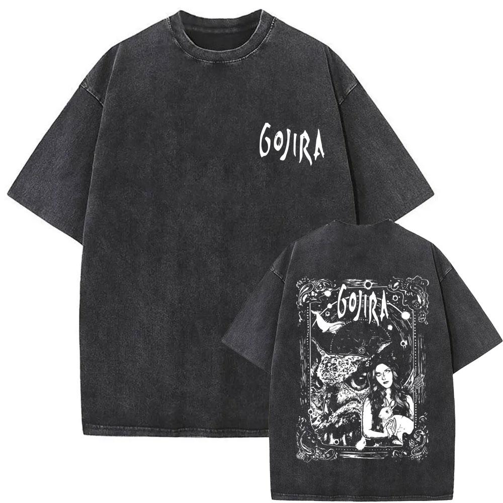 Washed Vintage Metal Rock Band Gojira Skeleton Graphic T-shirt Men Women Fashion Man Streetwear