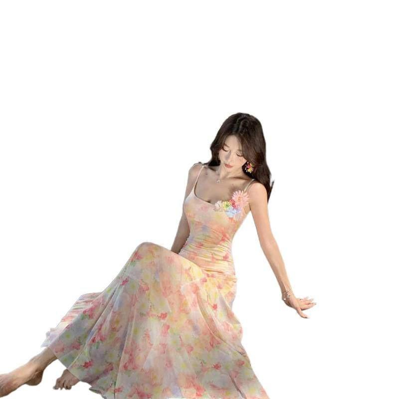 Sommerinsel Foto Schönes Kleid Urlaub Süßes Träger-Taillenkleid Meeresstrand Rock Gefühl