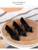 2025 Spring/Autumn Black Bow Low Heel Stiletto: French Pointed Toe Women's High Heels.