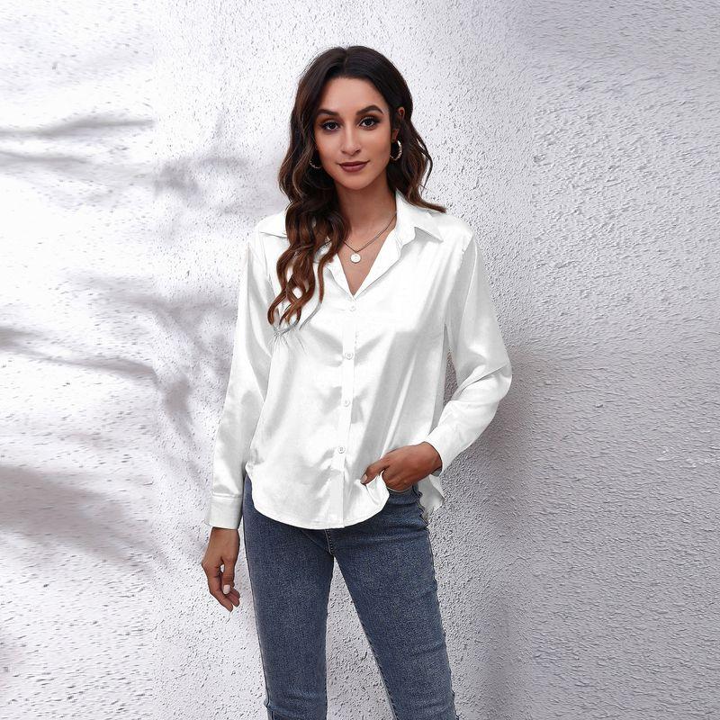 Solid-Color Long-Sleeve Business Shirt Top Satin Long Sleeve Shirt Top