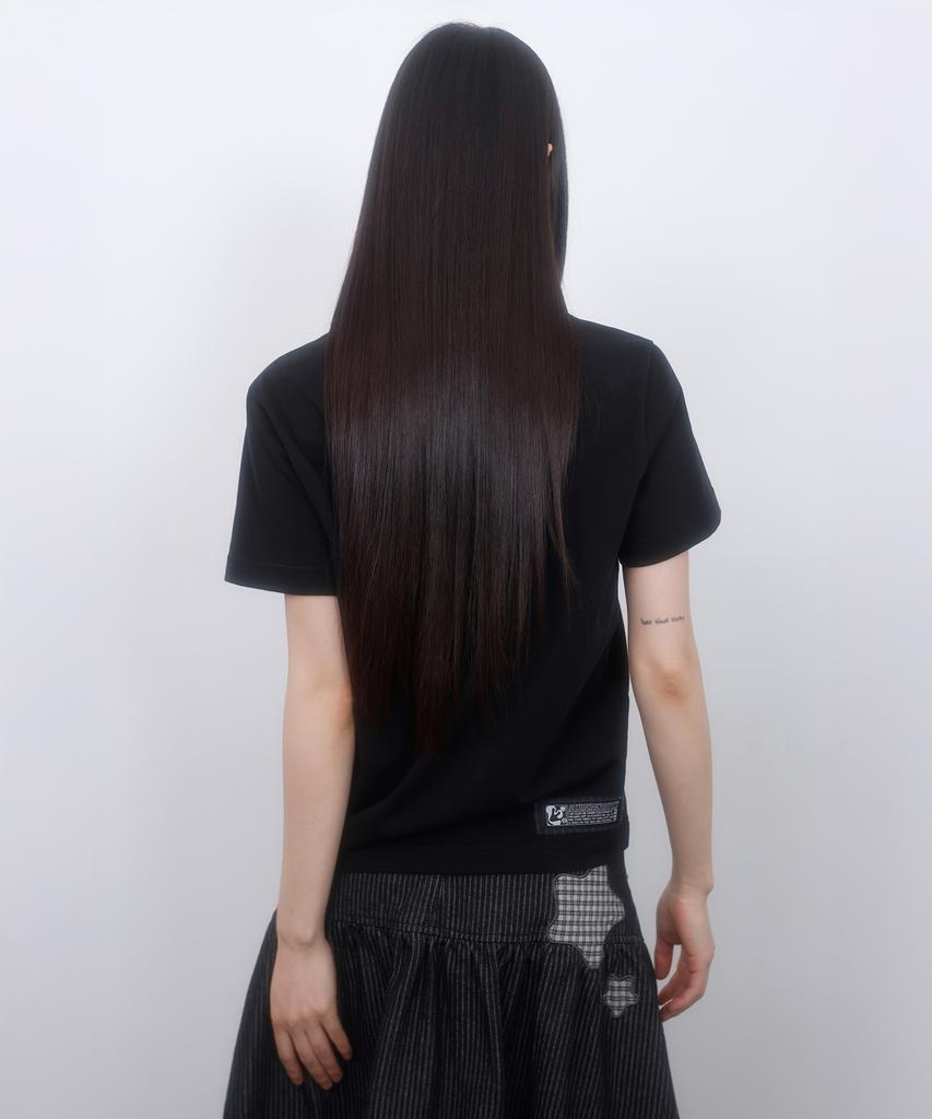 LMR Star Dot Cat Applique Short Sleeve T-Shirt Black