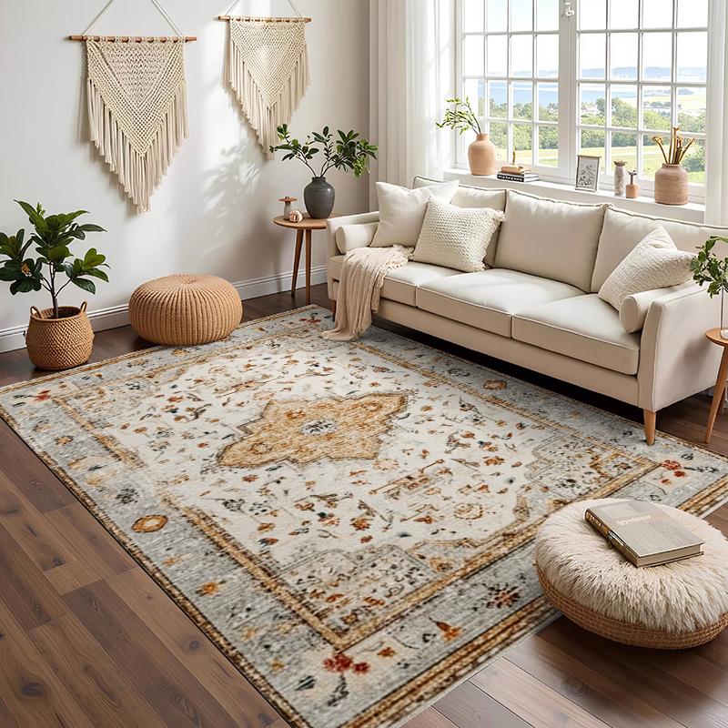 RAKKS Soft Velvet Vintage Moroccan Style Area Rug Non-Slip Indoor Outdoor Carpet for Living Room Bedroom Beside Sofa Home Decor