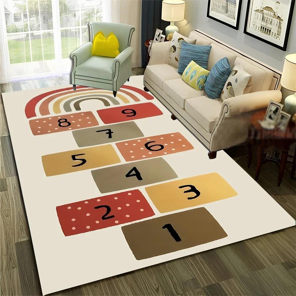 Hopscotch Child Digital Games Boy Girls Carpet Rug for Home Living Room Bedroom Sofa Doormat Decor,Non-slip Floor Mat