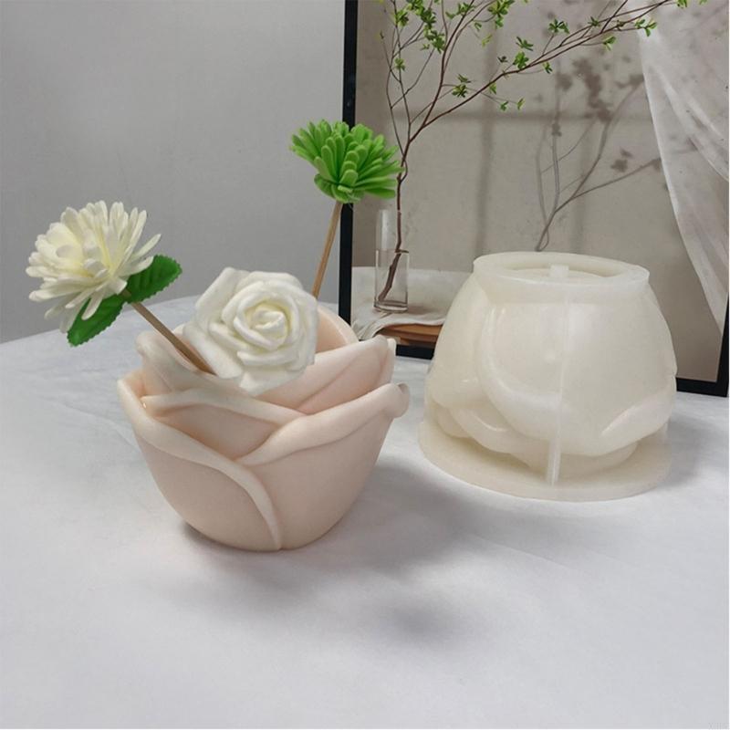 Rose Shaped Pot Home Garden Desktop Decoration Vase Silicone Moulds X3UC