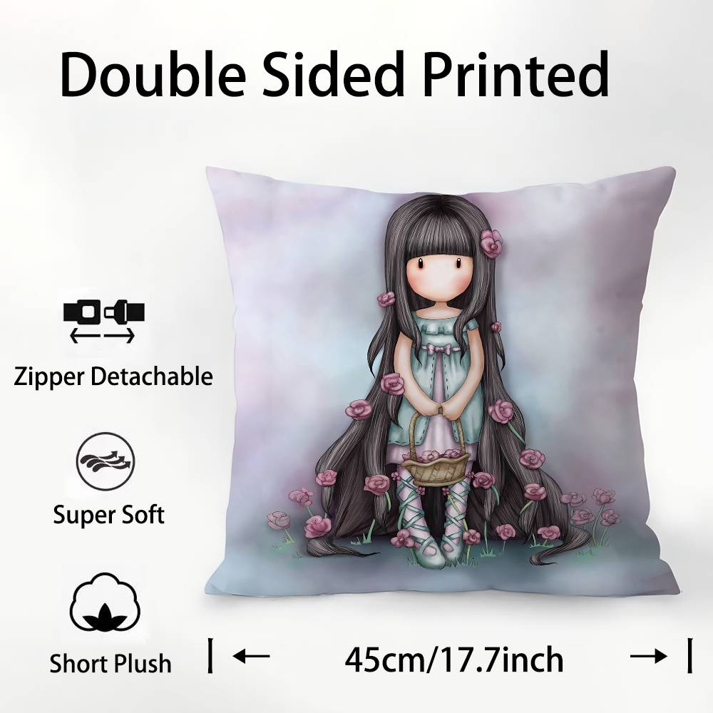 Kawaii Girl Santoro Gorjuss Pillow Case Square Double‑Sided Print Cushion Case For Sofa Home Bedchamber Decor Gift