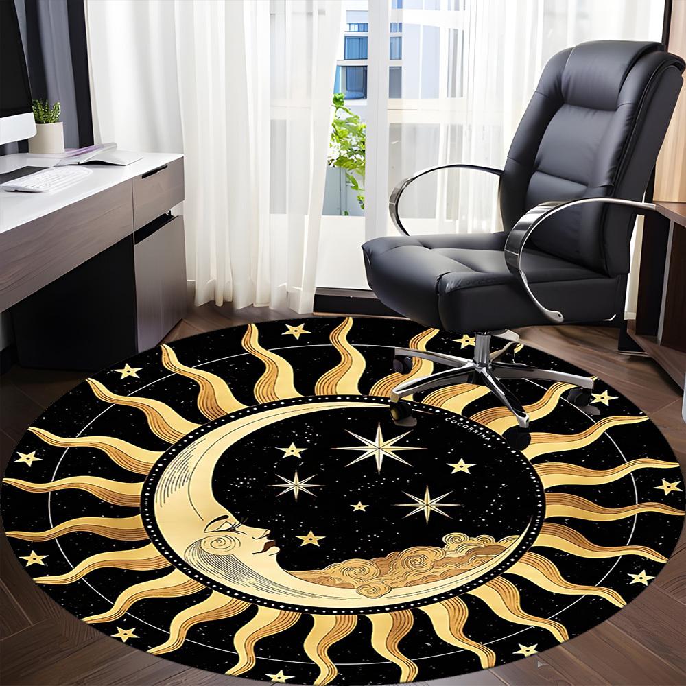 1PC Celestial Pattern Office Round Area Rug, Mat Suitable For Office, Under Office Chairs Bedroom Living Room Home Decor, Room Deco
