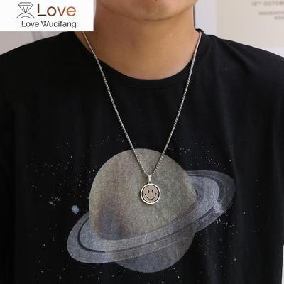 Drehbarer Smiley-Stimmungsgesichtsanhänger für Männer und Frauen aus Titan und Edelstahl, Zappel- und Angst-Spinner-Halskette, Hit-Hop-Mode