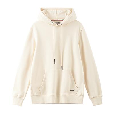 Ivory Beige White Old Retro Hooded Pullover Casual Sports Japanese Simple Men and Women Sweatshirts