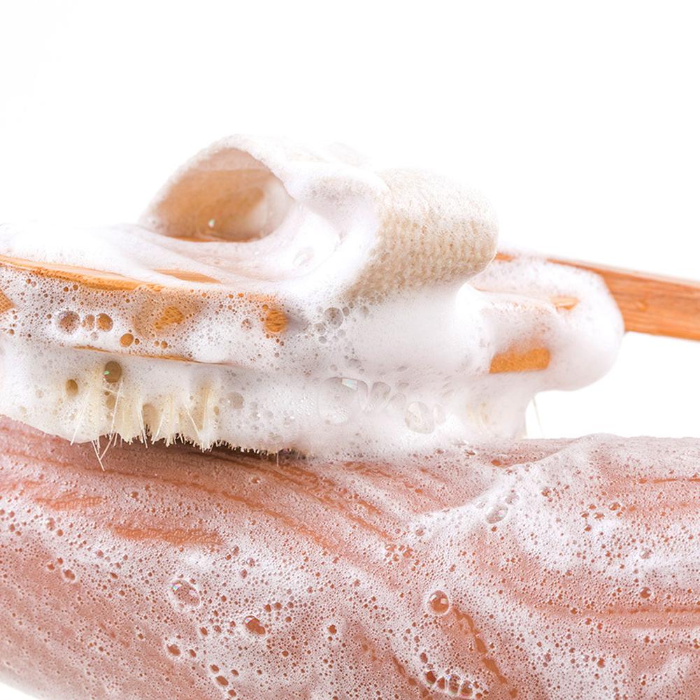 Dry Brushing Body Brush Back Scrubber Brush With Long Handle Natural Bristle Shower Massager for Exfoliating Body Skin Wet Dry