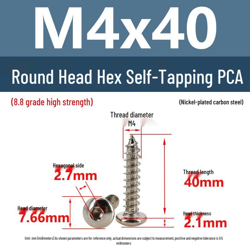 8.8 Grade Round Head Hex Socket Self-Tapping Screws M2-M4 Carbon Steel Bolts
