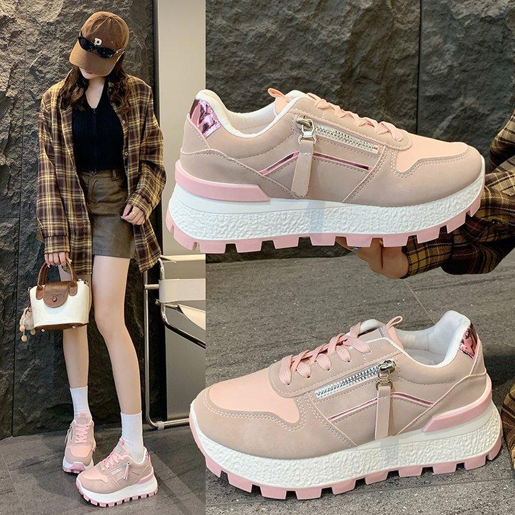 Small platform zipper sneakers women's 2025 new rubber sole color matching running shoes student street shooting Forrest Gump shoes