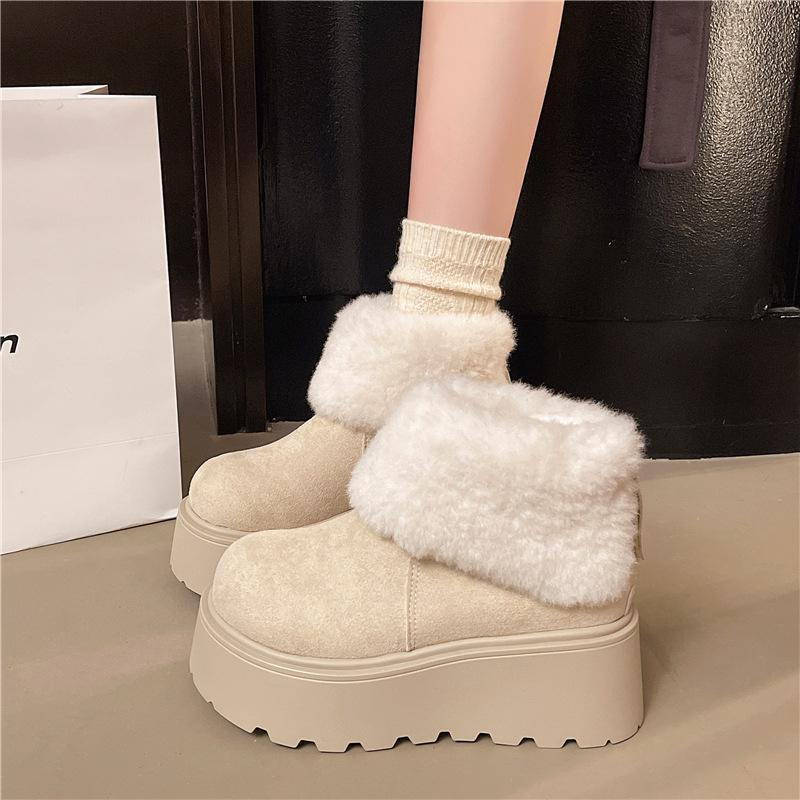 Dámské měkké elastické zimní teplé studené polstrované sněhule silná podrážka protiskluzové nošení venkovní volnočasové sportovní kožešinové bavlněné boty