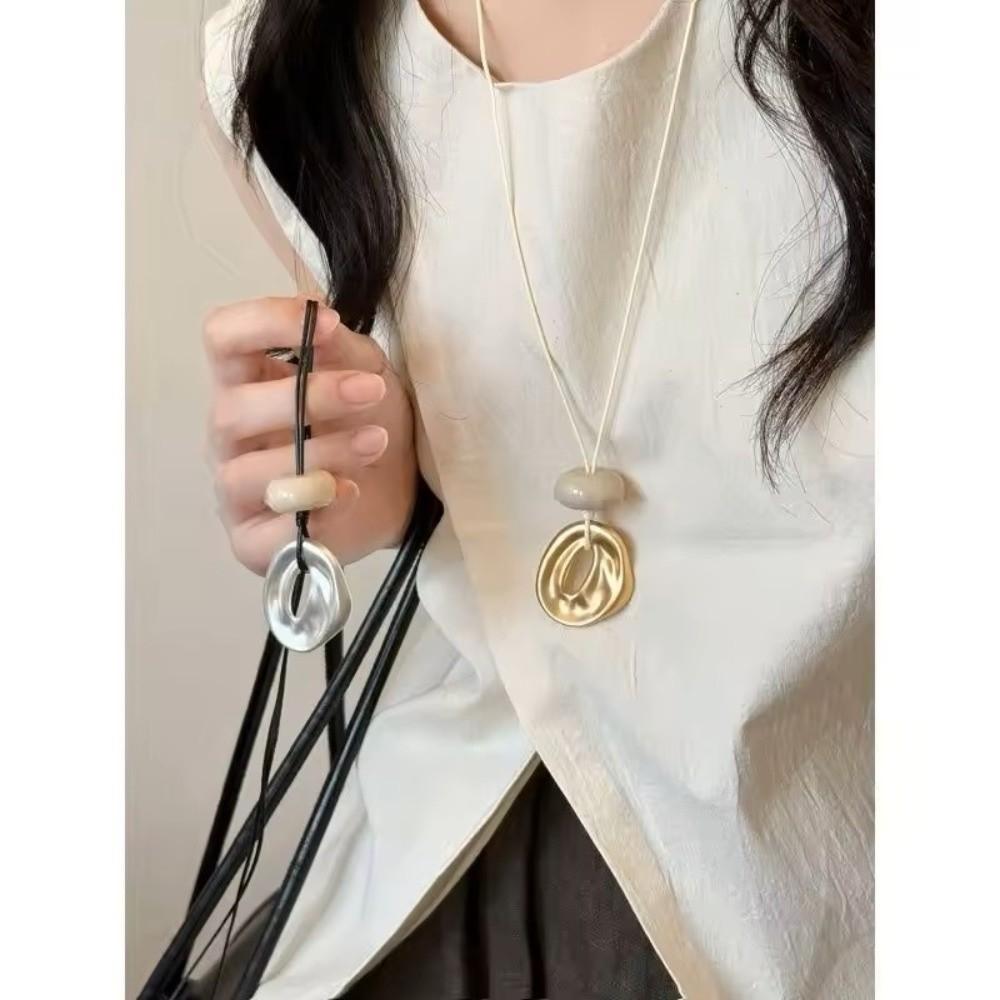 Geometric Oval Stone Pendant Necklaces Matte Color Neck Chain Hollow Necklace  Jewelry Accessories