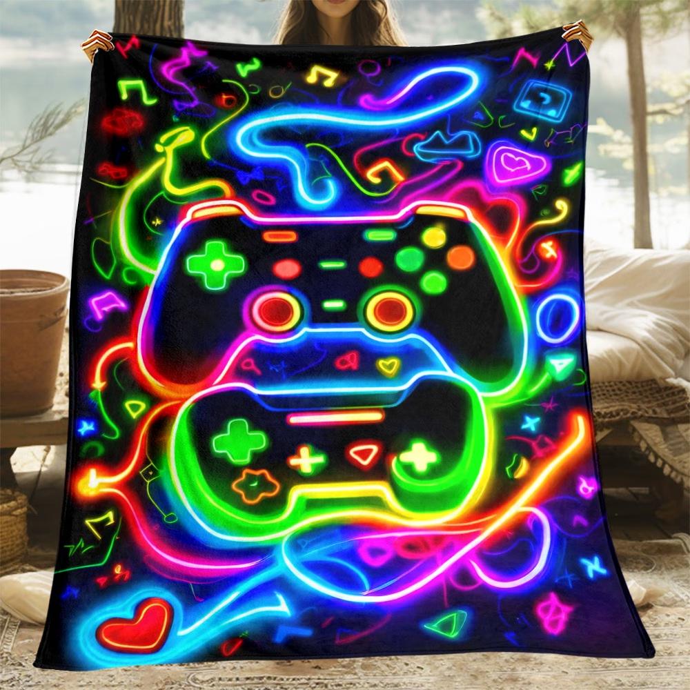 1pc Flannel Blanket Computer Gamer Pattern Blanket Cozy Warm Soft Blanket for Sofa Office Bed and Travelling