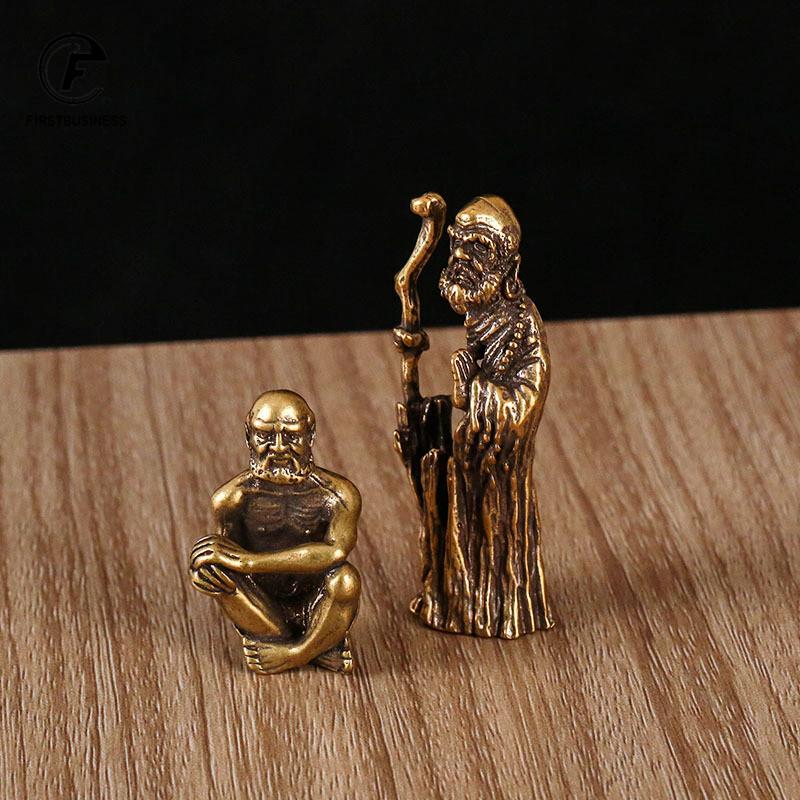 Retro Brass Sitting Bodhidharma Buddha Statue Desk Ornaments Metal Copper Dharma Figurines Miniatures Home Decorations Accessory