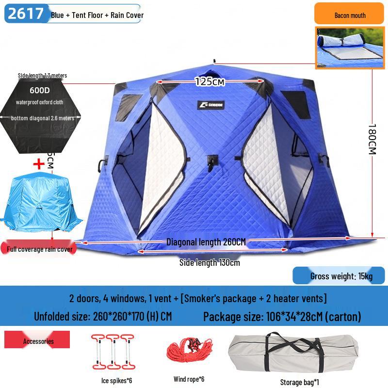 Hexagonal Cotton Ice Fishing Tent - Thickened, No Assembly Needed