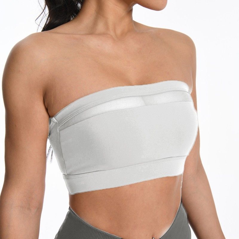 

Mesh Patchwork Yoga Tube Top Women s Non Slip Sexy Disco High-Intensity Sports Intimates Push-up Workout Bra Fashion M Gray White(Quality Edition)