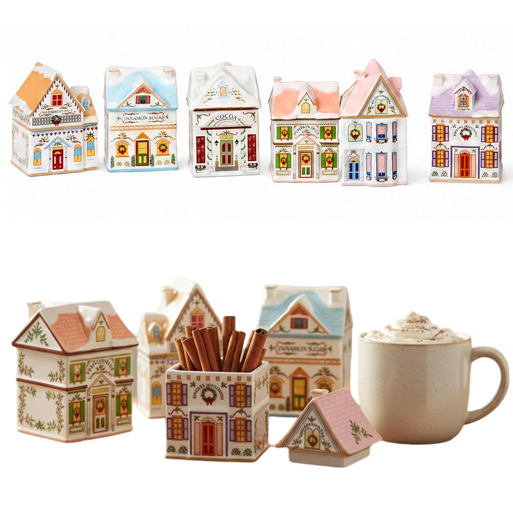 Set Casa delle Spezie del Villaggio di Natale da 6 Pezzi Ornamento a Forma di Casa Set Scatola Portaoggetti Mini Vasetti Casa delle Spezie del Villaggio per Villaggio di Natale Decorazioni per la Casa