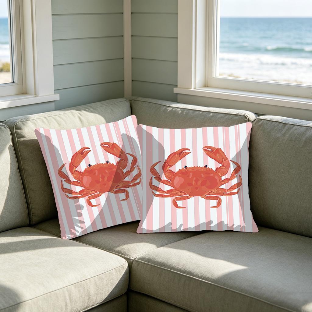 1pc Crab, Lobster, Scallop Print Polyester Pillowcase Home Decor Pillowcase Car Sofa Cushion Cover Home Decor 45x45cm