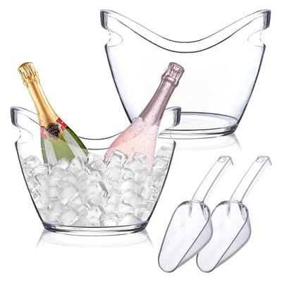 4L Clear Ice Bucket Ice Shovel Plastic Tub for Wine Champagne Cocktail Bar Portable Outdoor Fruit Storage Basket for Parties