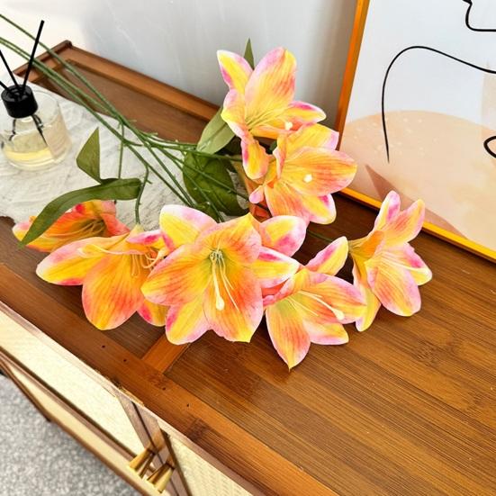 Yousheng Artificial Lily Flower 3 Heads Full Bloom Faux Lily Branch with Leaves Real Touch Fake Lilium Flower for DIY Wedding Bouquet Floral