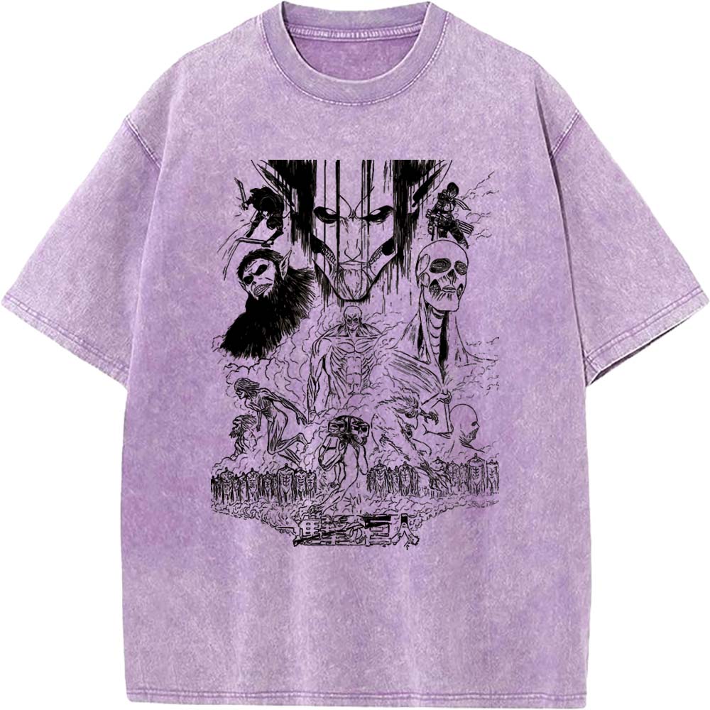 Attack On Titan Anime Cotton Tee Men Women Manga Vintage Tshirts Oversized Washed T-shirt Harajuku Male High Quality T Shirt