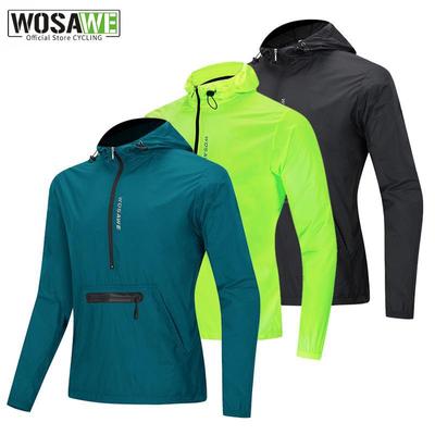 Wosawe Jaqueta de ciclismo com capuz Hi Vis impermeável à prova de vento para bicicleta Jersey Casaco de vento para bicicleta