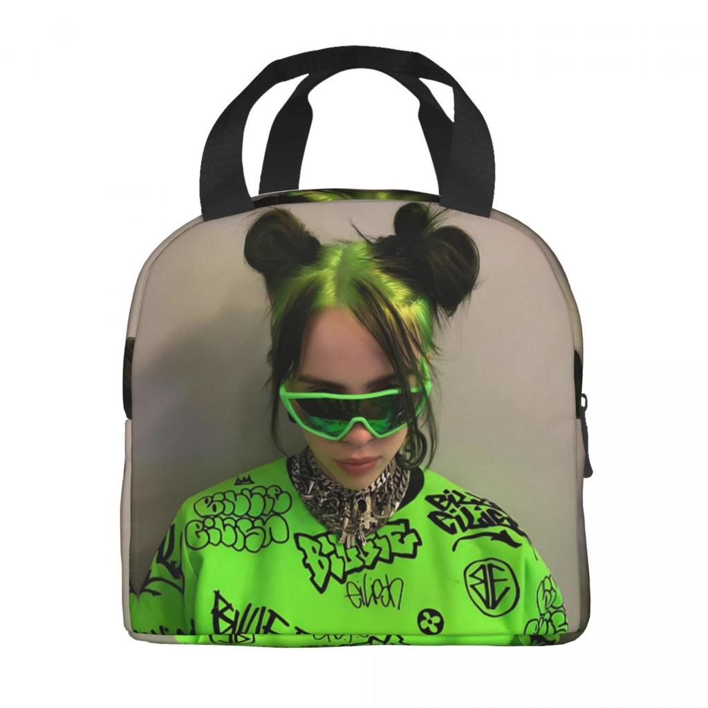 B-Billie-Girl E-eilish American Singer Insulated Lunch Bag Food Container Portable Thermal Cooler Lunch Boxes For School Office