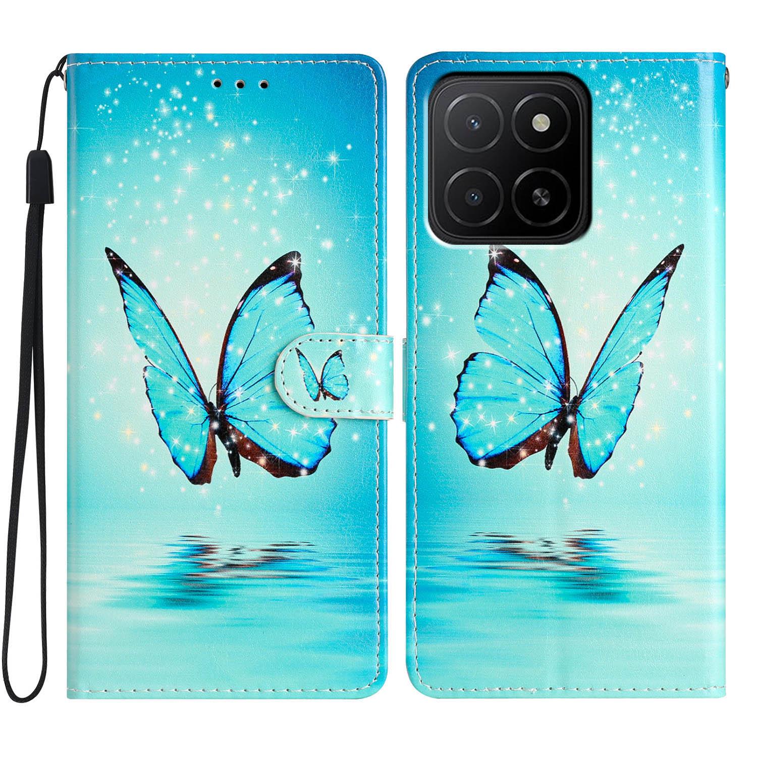 

For Honor X5b/X5b Plus Wallet Case PU Leather Pattern Printing Stand Phone Cover with Strap Blue Butterfly