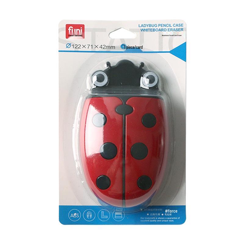 Ladybug Magnetic Pencil Case & Eraser - 2-in-1 Cartoon Pen Holder & Toddler Teaching Storage Box with Magnetic Stickers