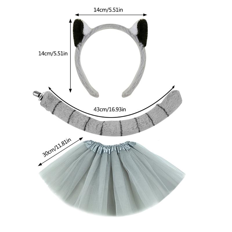 Monkey Costume Monkey Ear Headband Tail Bowtie Glove and Skirt Halloween Lemur Dress Up Outfit for Kid Halloween Cosplay