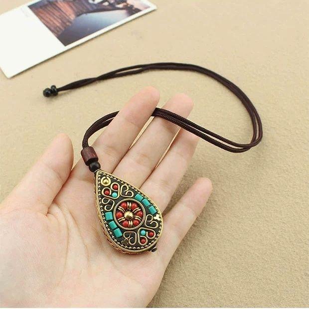 Elegant Ethnic Tibetan Water Drop Pendant Necklace for Women - Versatile, High-End, Long Sweater Chain