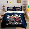 Literie Design Voiture Hot Rod Vintage Housse de Couette Ensemble Housse de Couette Taies d'Oreiller  (1*Housse de couette 2*Taies d'oreiller, sans couette)