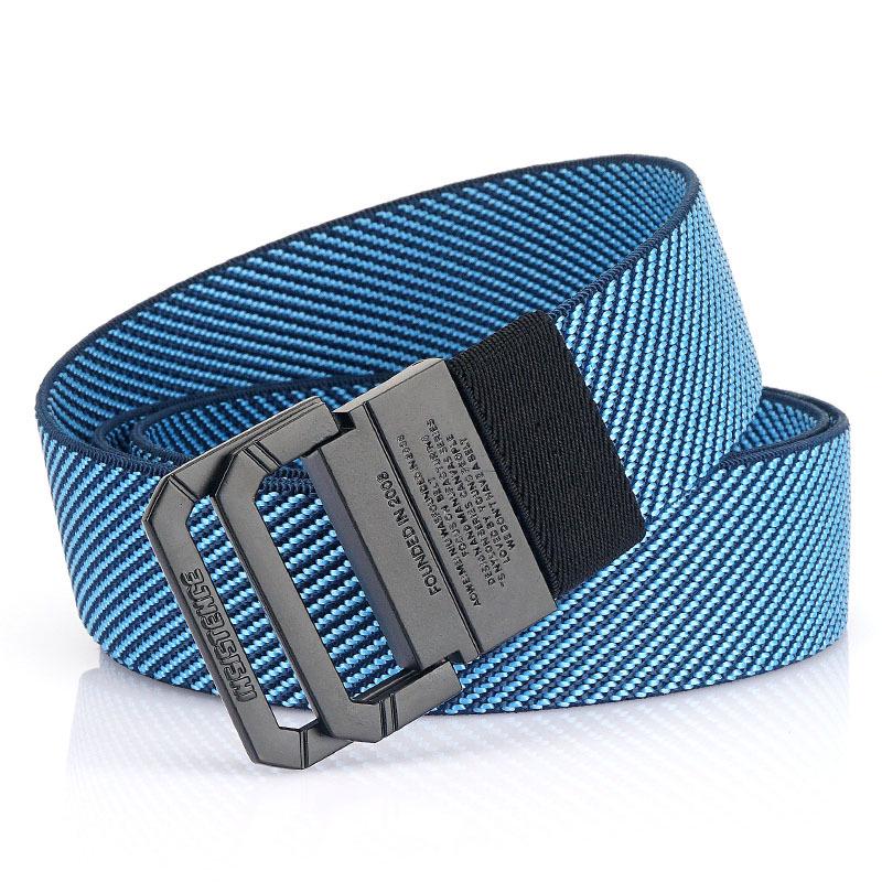 Unisex Black Metal Double Ring Buckle Elastic Canvas Belt for All Seasons
