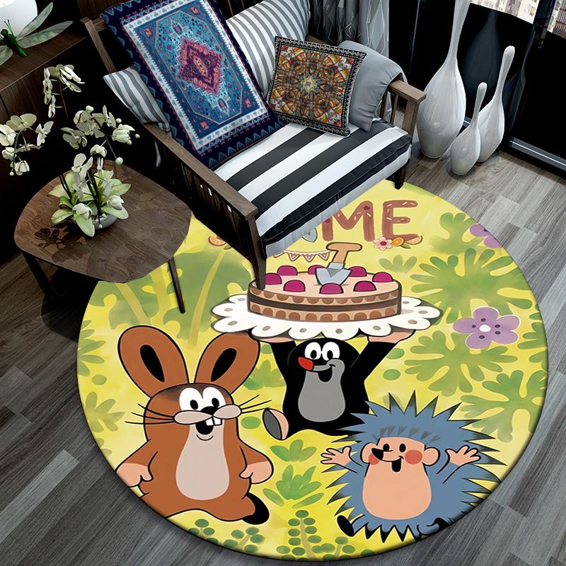 Custom Name,Cute Mole pattern round rug,Carpet Rug for Living Room Bedroom Playroom ,Non-slip Floor Mat,Holiday Gifts and Birthday Gifts.
