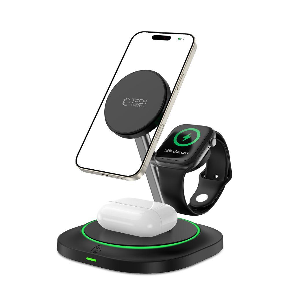 Tech-Protect Qi15W-A46 3In1 Magnetic Magsafe Wireless Charger Black