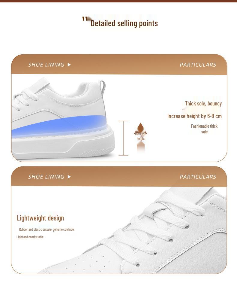 Men's 6CM Height-Boost White Low-Top Sports Casual Shoes