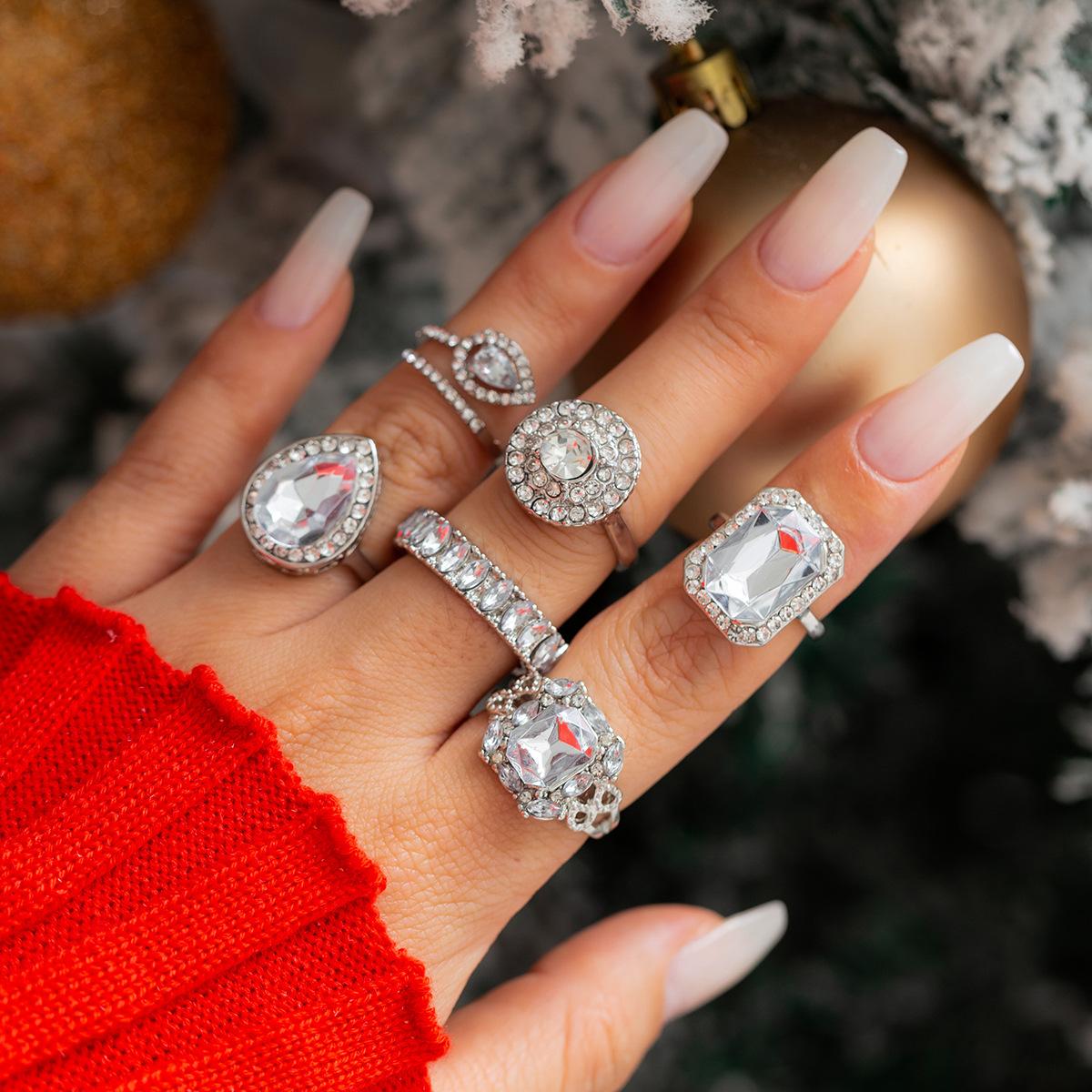 

Accessories, versatile Christmas hollow star jewelry, personalized water drop-shaped geometric full diamond set ring