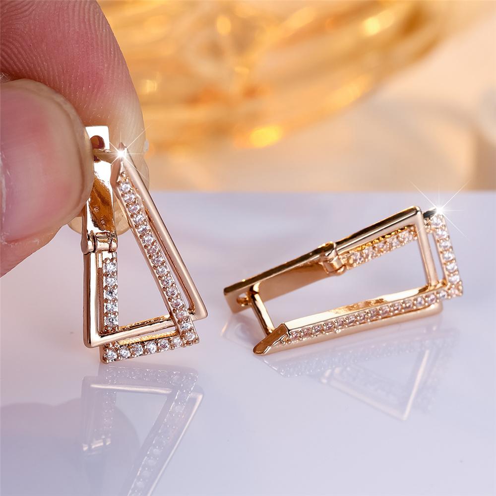 Female White Zircon Stone Geometric Hoop Earrings Vintage  Gold Color Wedding Jewelry For Women
