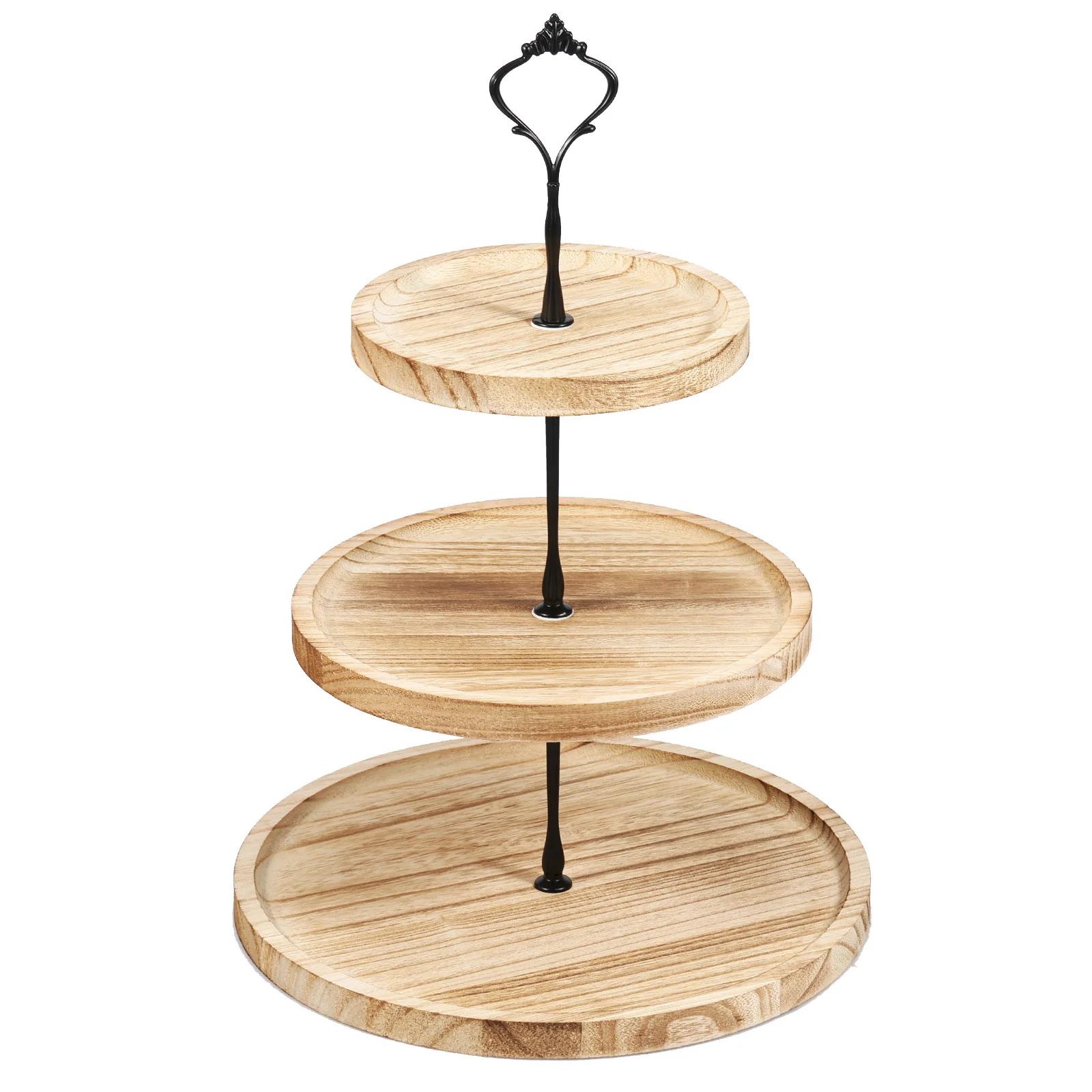

3 Layer Wood Cake Tray Cupcake Display for Stand Snack Dessert Wedding Party Table Birthday Round Tiered Dessert Serving Tray