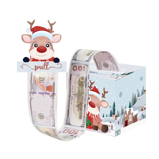 Christmas Money Box Pull-out Cash Gift Box DIY Holiday Money Gift Box with Transparent Bags Christmas Money Holder Pull Box for Kids Adults