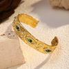 Vintage Stainless Steel Eye Bangle Waterproof Jewelry 18K Gold Plated Silver Malachite Stone Eye Bangle for Men Women