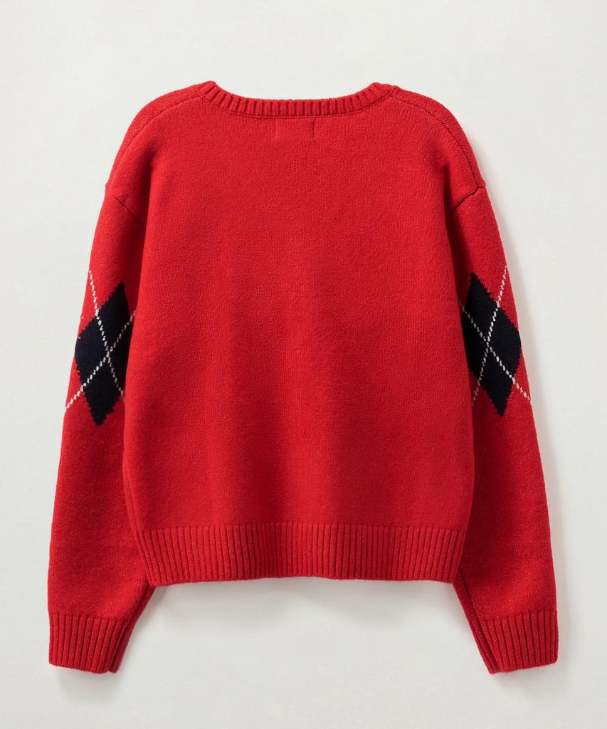 Seteo (W) Argyle V-Neck Pullover Knit Red