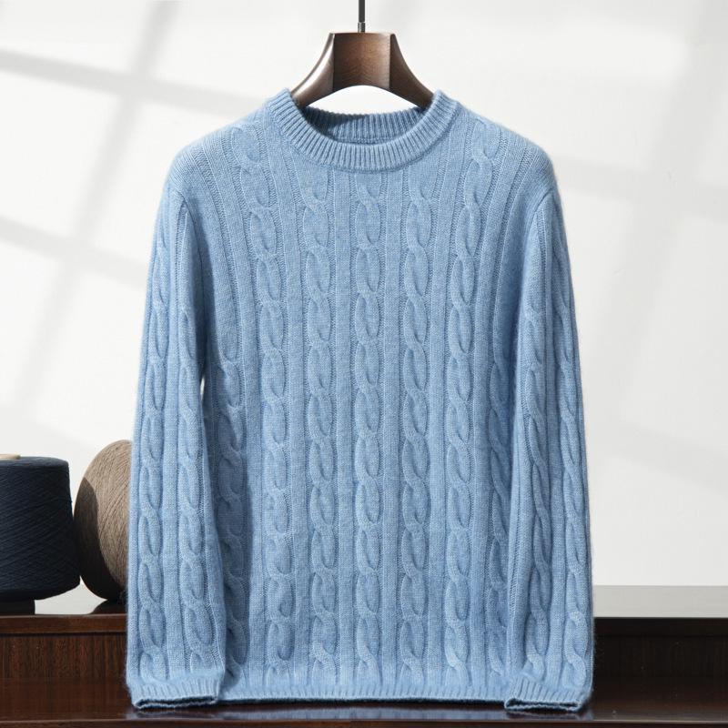 

Men s Luxurious Twisted Pattern Cashmere Sweater - Solid Color, Round Neck, Autumn/Winter Edition XL