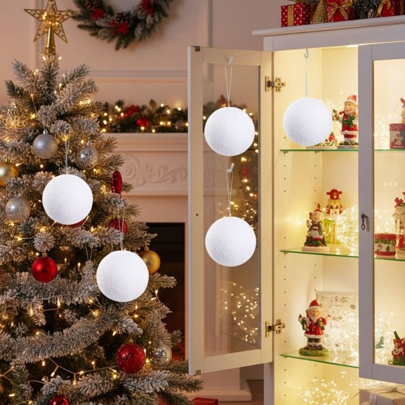 6Pcs White Foam Holiday Decorations Decorative Shatterproof Christmas Tree Ornament For Festival Home Decoration